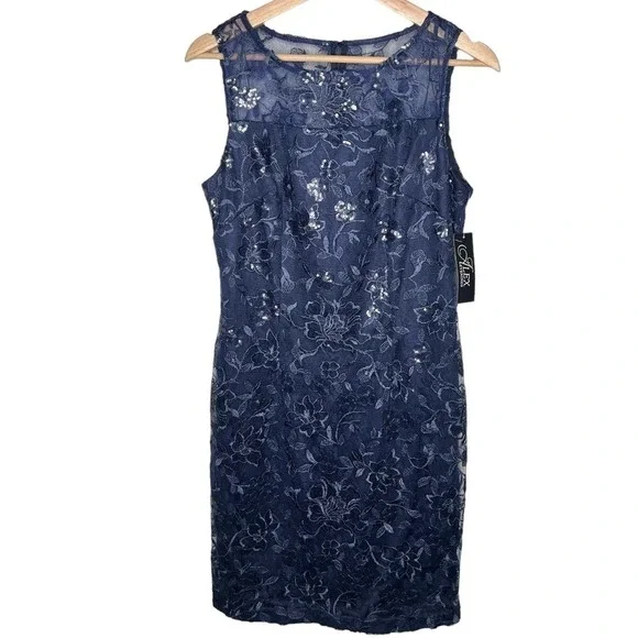New Women's Alex Evenings Short Embroidered Dress with Illusion Jacket Size  8P